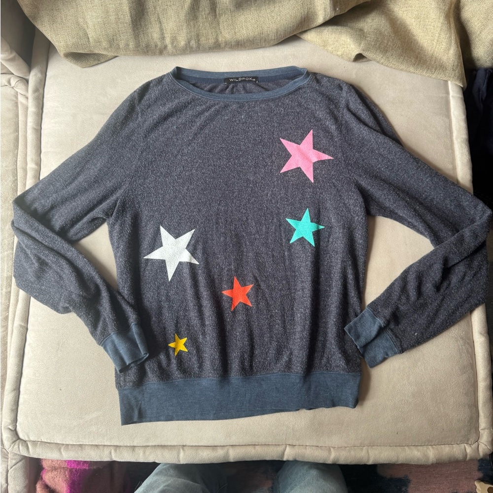 Wildfox Star Patterned Pullover Navy Sweatshirt - image 1